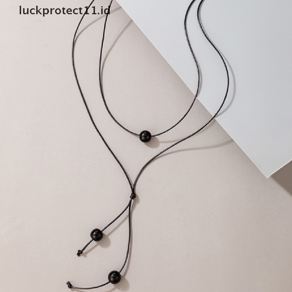 /Fashion Hot//// Kalung Liontin Manik Hitam Untuk Wanita Tali Handmade Adjustable Aksesoris Perhiasan Pesta Kerah.