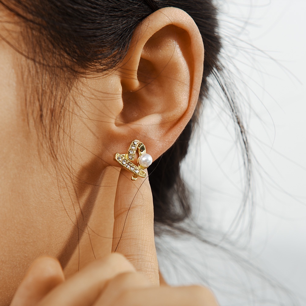 Mewah Zirkon Ladies Wanita Women Stud Earring Mutiara Korea Elegan Gadis Korean INS Lucu Pesta Stud Earrings Pernikahan Cinta Hati