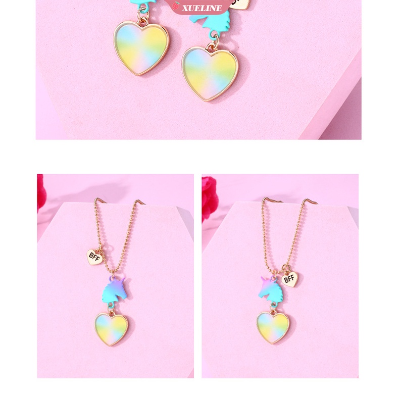 Fashion Warna Baru unicorn Cinta Kalung Kartun Hadiah Hari Anak Tujuh Warna Gradasi Cat Semprot BFF Teman Baik Kalung [ZXL]