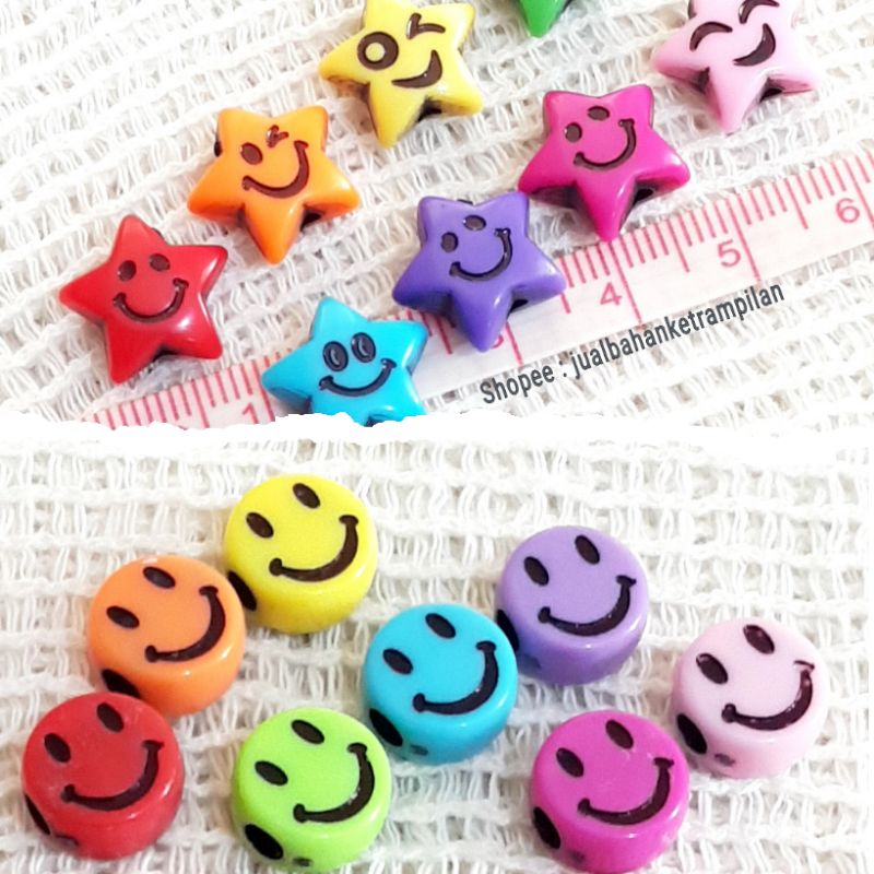 65 biji Mote Smiley Mote Smile Bulat / 45 biji Motr Smiley Bintang Warna Warni Klik Variasi