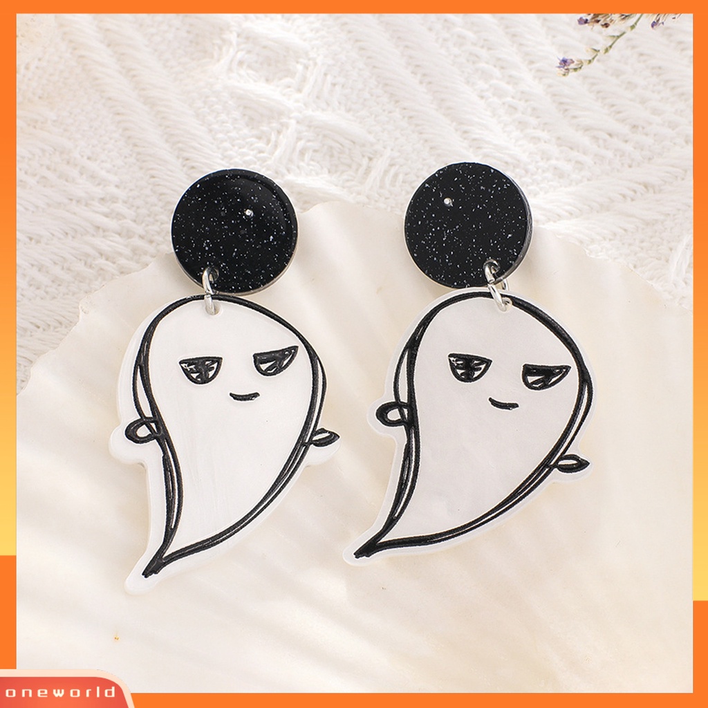 [WONE] 1pasang Anting Halloween Hantu Halus Akrilik Graffiti House Pendant Stud Earrings Untuk Halloween