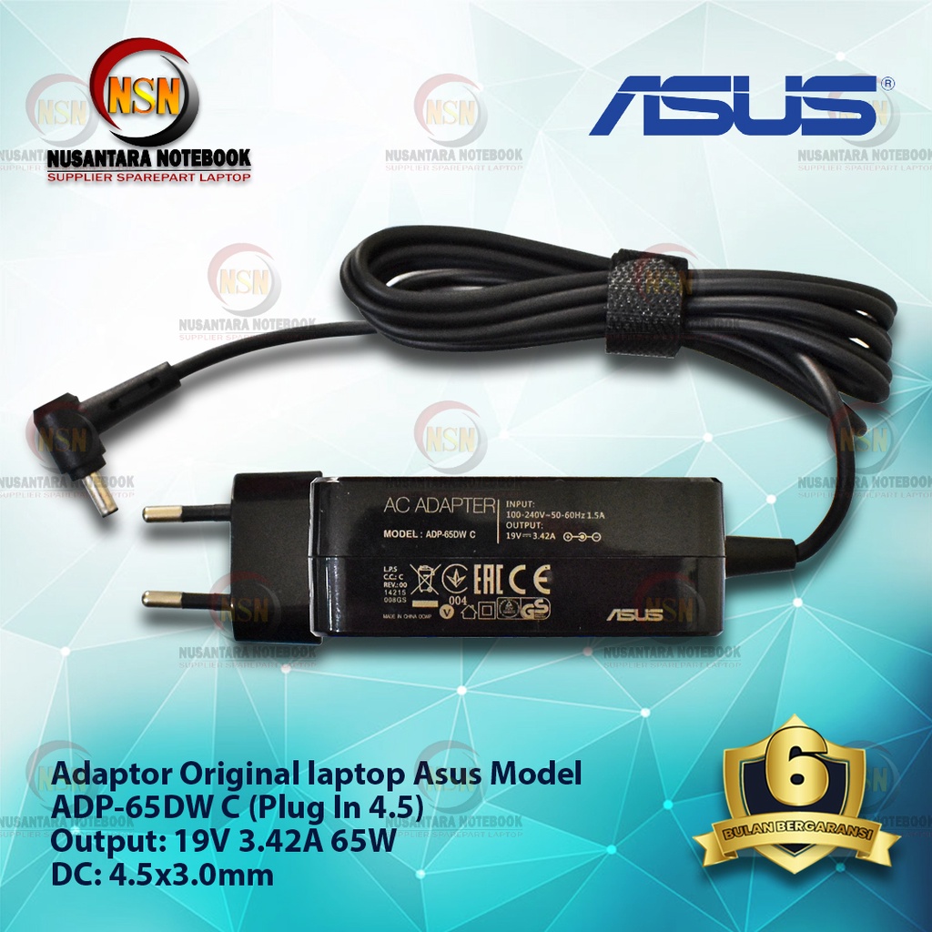 Adaptor Charger Original Laptop Asus ADP-65DW C 19V 3.42A 65W DC 4.5x3.0mm