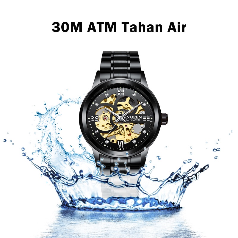 Jam Tangan Pria Luxury Stainless Steel Mekanik Otomatis Anti Air Automatic Watch + Kotak Gratis 1084F