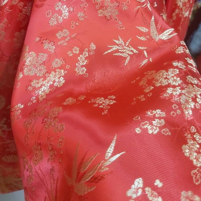 kain cheongsam.bahan cheongsam imlek.satin motif - MERAH BNGA BMU