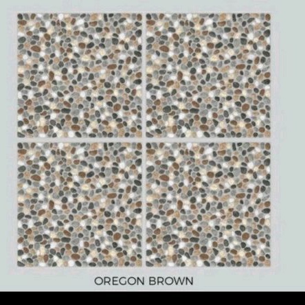 Keramik 40x40 Kasar Motif Batu Oregon Brown dan Polos Oscar Grey/Black/Brown  Kw3