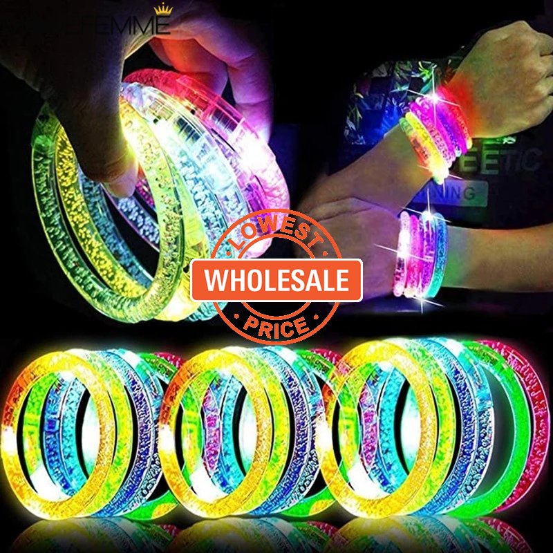 [Harga Grosir] 1pcs Removable Glow Sticks Bracelets Acrylic Wrist LED Luminous Bracelet Single Warna Acak LED Kedip Gelang Perlengkapan Pesta Untuk Pesta Pernikahan