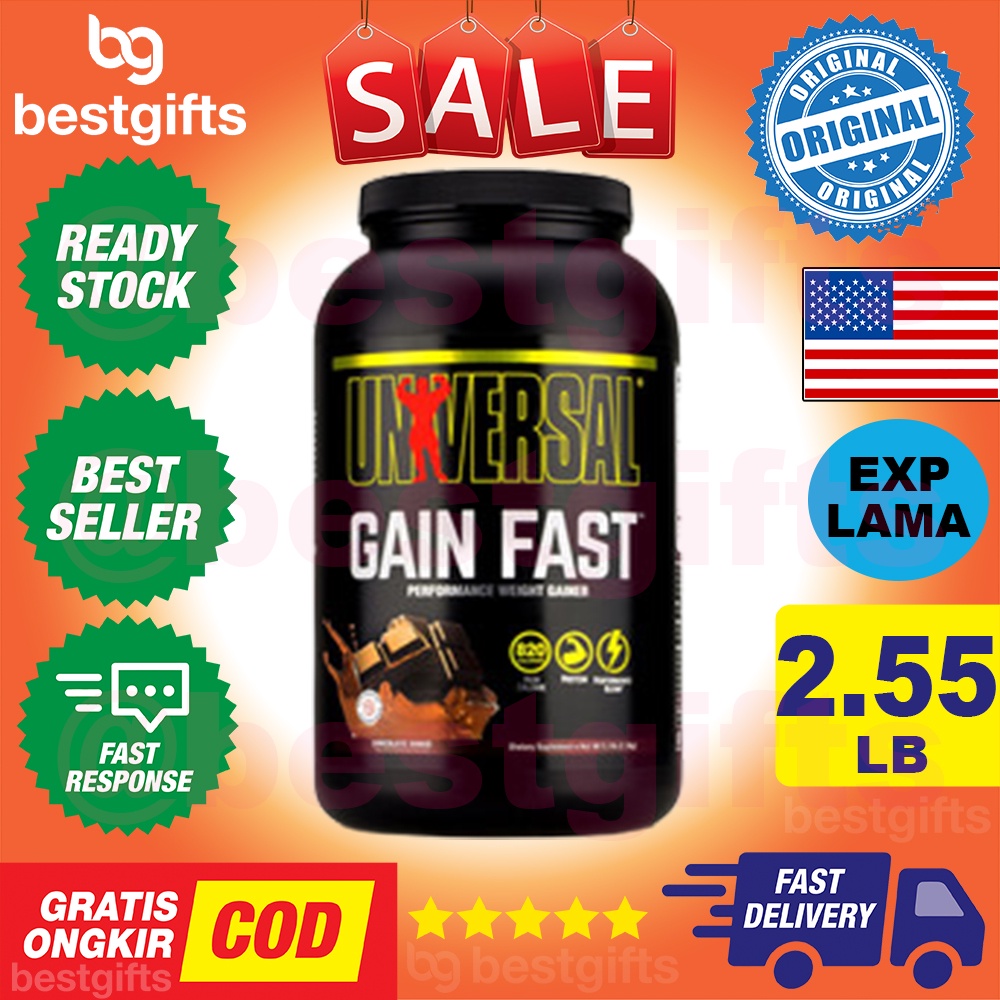 UNIVERSAL NUTRITION GAIN FAST CHOCOLATE SUSU PROTEIN FITNESS COKLAT TAMBAH BERAT BADAN 2.5 LB