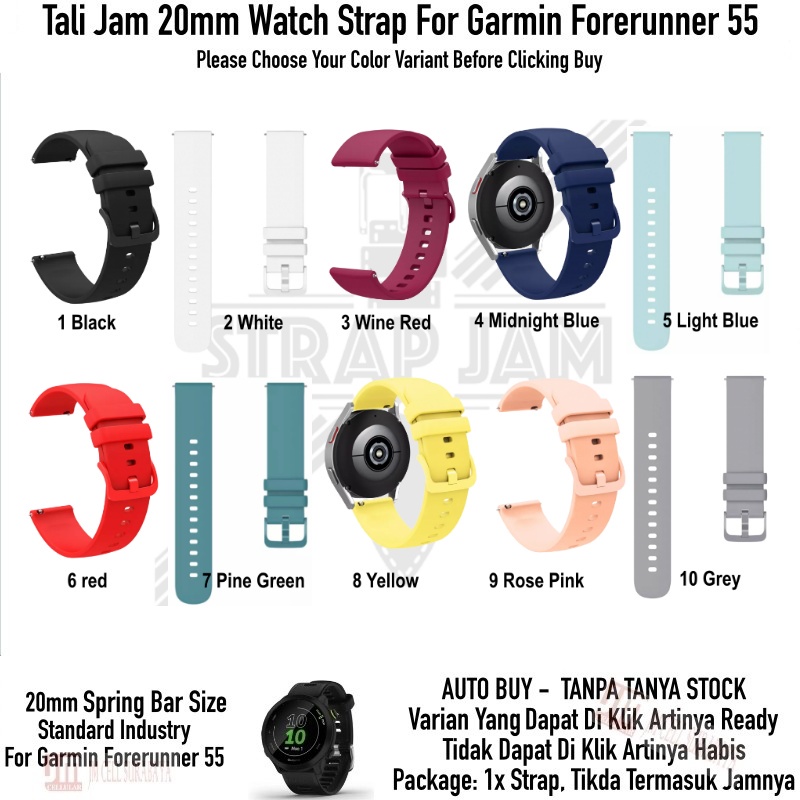 PWK Tali Jam Tangan Garmin Forerunner 55 - Strap 20mm Silikon Rubber Warna Warni