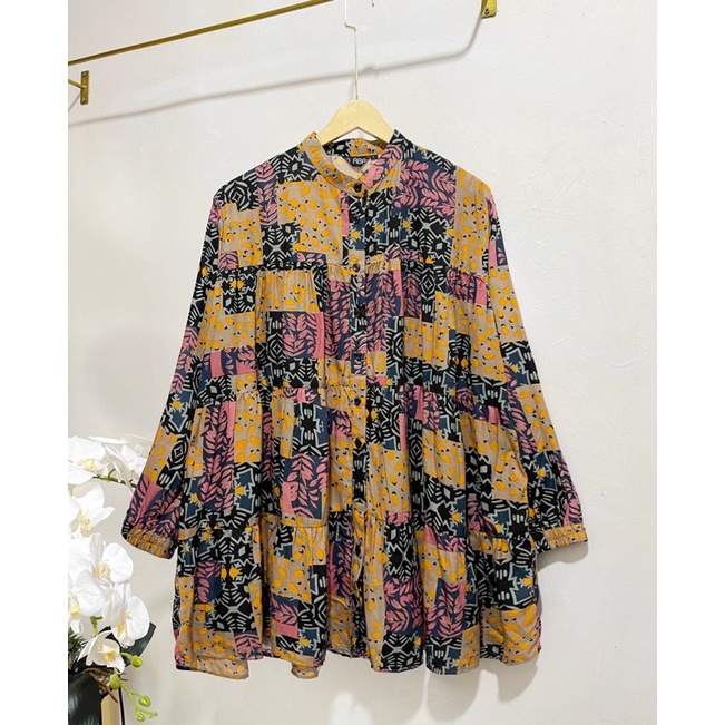 kemeja Rayon basic oversize motif Gg shirt BLOUSE RAYON TWILL SUPER ADEM / hem blouse top Kemeja Wanita Jumbo Motif / KEMEJA BASIC KATUN RAYON MAISA