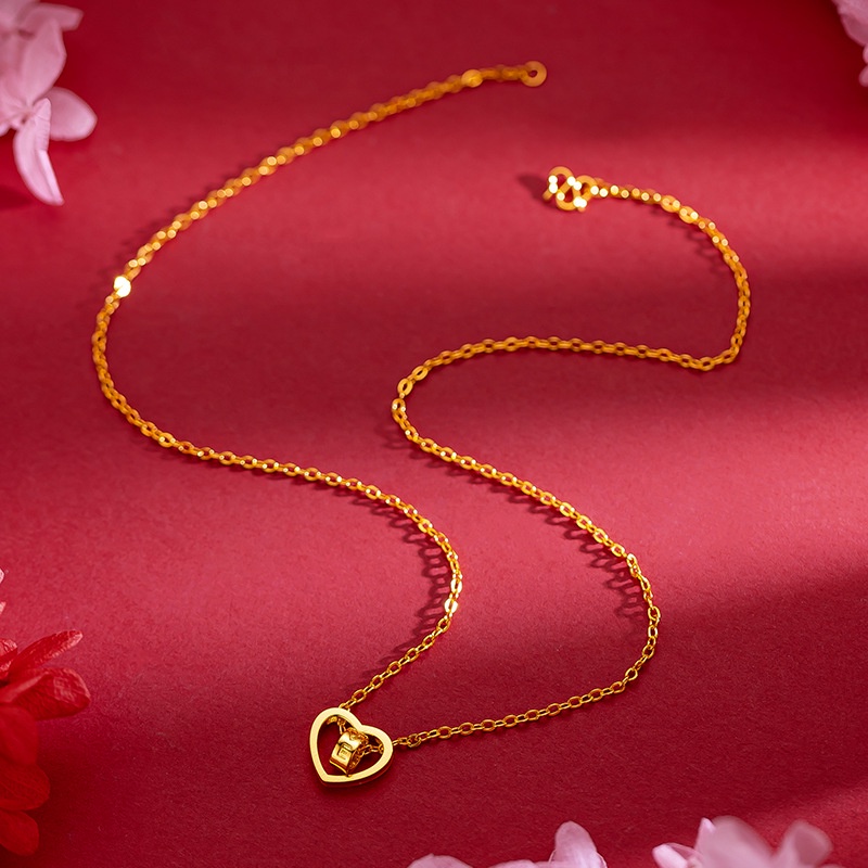 Goldkingdom Perhiasan Fashion Emas Asli Kadar 375Bangkok Aksesoris Ready Stock Cinta Cantik Kalung Revolving Love Heart Necklace Pernikahan Wanita
