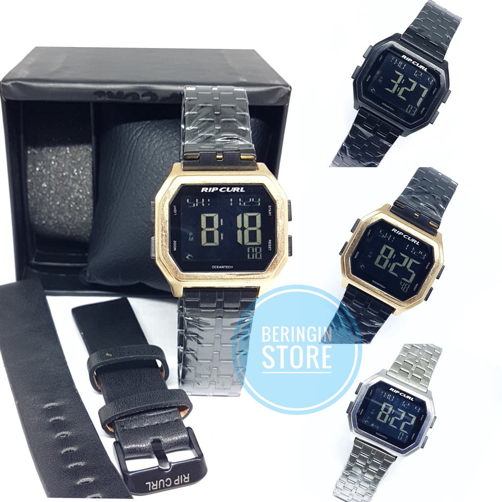 jam tangan ripcurl A2984 digital pria wanita - dual time bonus tali kulit termurah