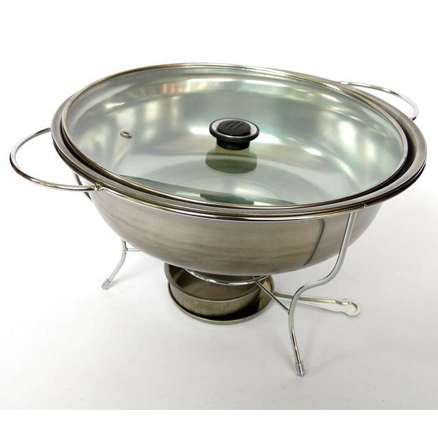 Warmer bulat baskom tempat sayur soup prasmanan saji stainless steel tutup kaca