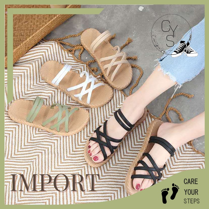 CYS COD Sandal tali wanita import fashion korea kekinian slip on sendal cewek teplek lembut terbaru SPT-42