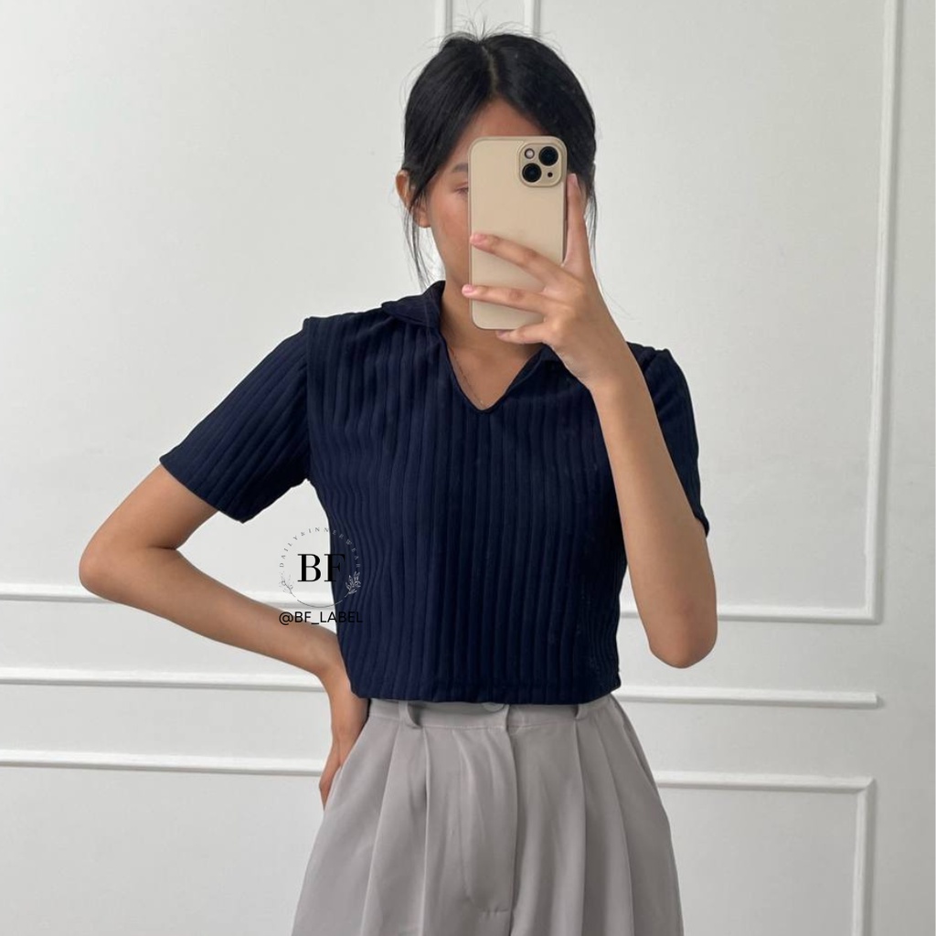 Lily Top 260 | Kaos Knit Rib | Kaos Pendek Wanita | Kaos Polo Crop by bf_label