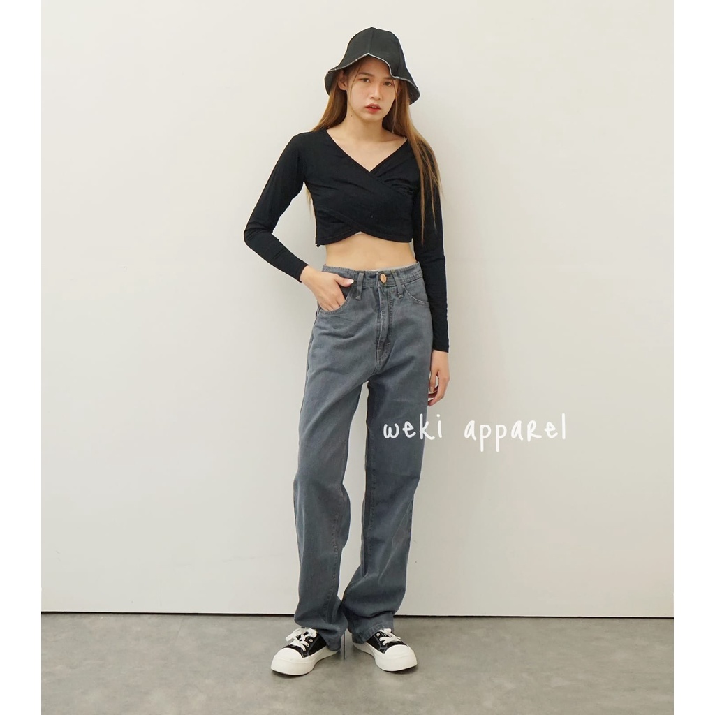 Weki Celana Highwaist Loose Jeans Wanita Grey