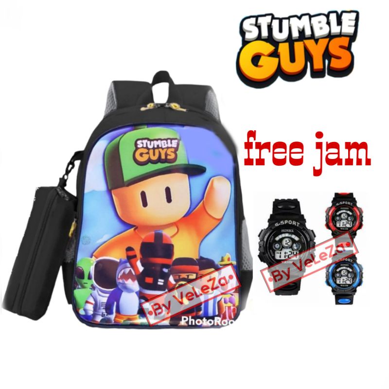 Tas Ransel Anak Stumble Guys 4in1 - tas + waistbag + topi + jam tangan free tempat pinsil - tas anak