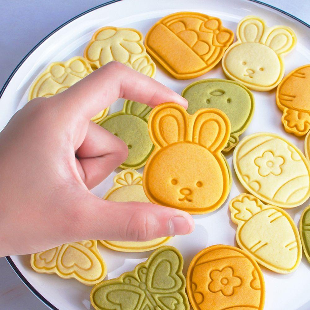 R-FLOWER 4pcs /Set Cetakan Biskuit Paskah Plunger Plastik Baking &amp; Pastry Tools Butterfly Easter Dekorasi Kelinci Cookies Cutter