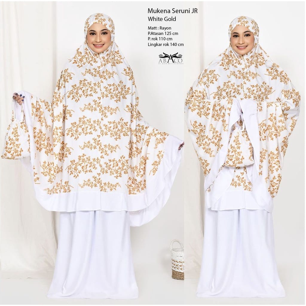 Mukena Bali seruni Jumbo-white gold atas