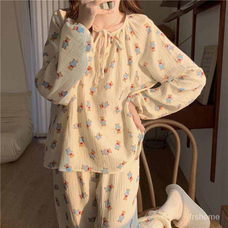 piyama wanita lengan panjang/daster kekinian Lucu musim gugur awan musim baju setelan gugur busur simpul