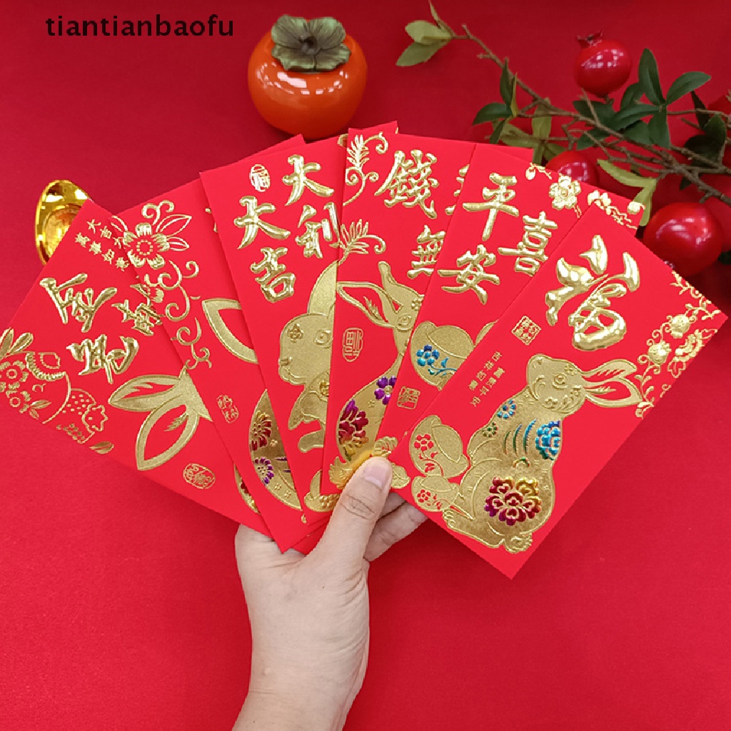 [tiantianbaofu] 6 Pcs Kartun Anak Uang Packing Tas Amplop Merah Festival Musim Semi Hongbao Butik