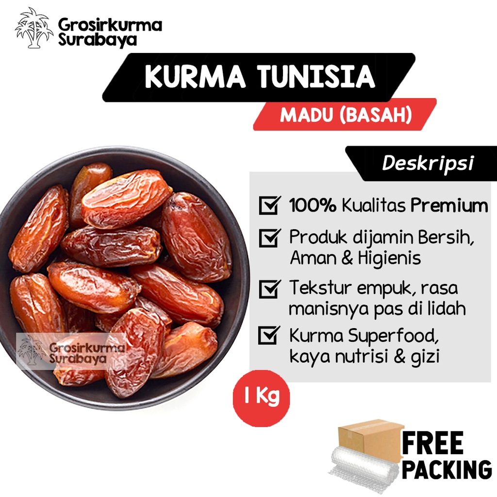 KURMA TUNISIA MADU 1KG Basah Kategori Superfood Kaya Nutrisi &amp; Gizi Bagus Untuk Bumil MPASI Suplemen