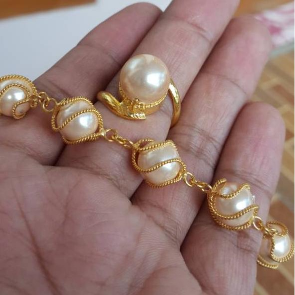 Obral Populer Gelang Mutiara Kurung Set Cincin Lapis Emas 24k PILIH WARNA