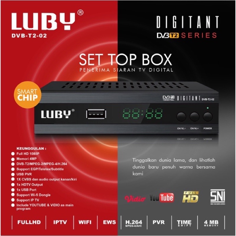 Set top box Luby Penerima Siaran Tv Digital TV Receiver Tiktok, Video Youtube Smart ChipFull HD