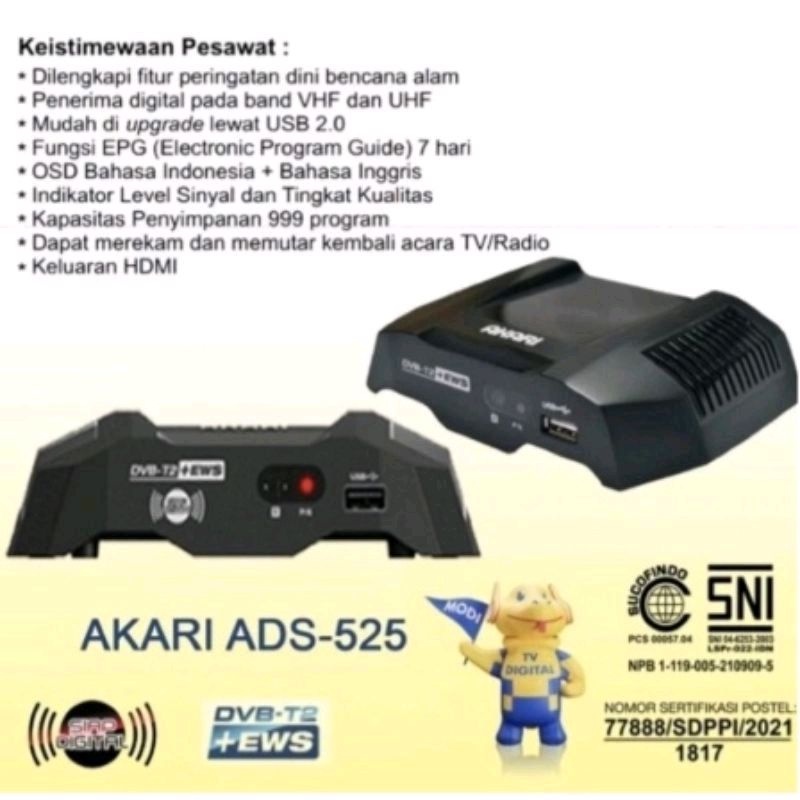 SET TOP BOX DIGITAL STB DVBT2 AKARI ADS 525
