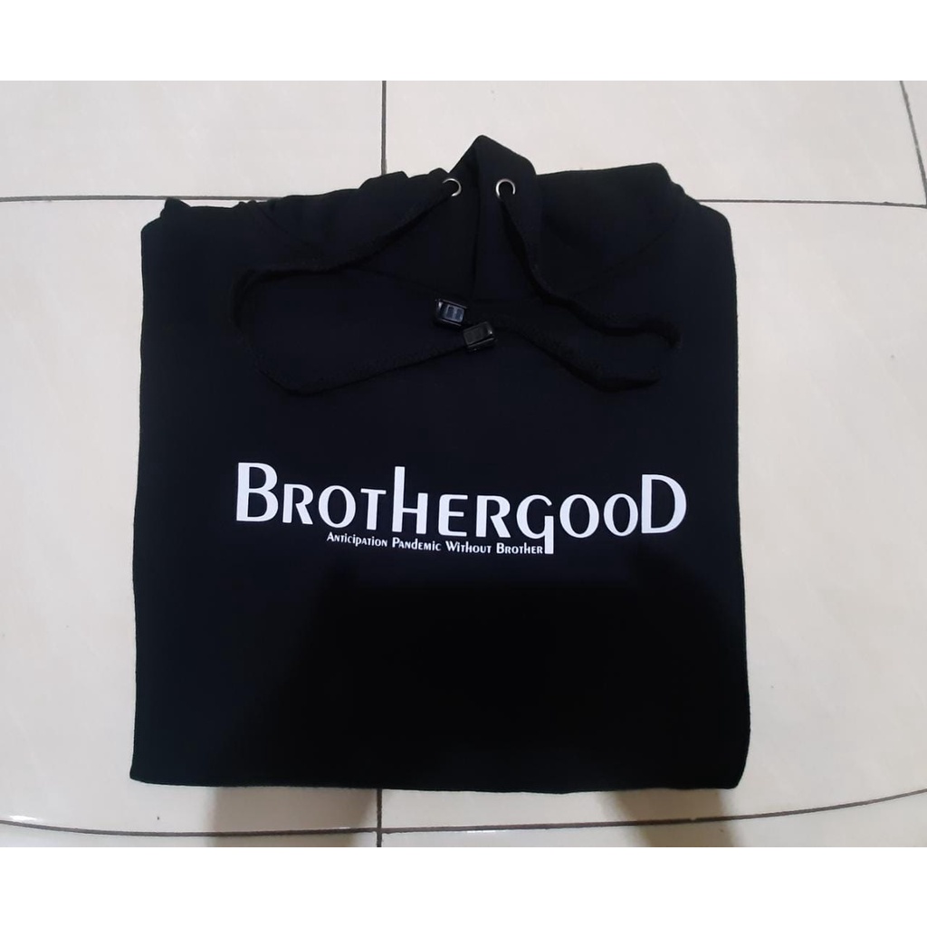 Jaket Hoodie Sweater Hitam Black| Sweater Jumper BROTHERGOOD Huruf Hits Brand Brothergood/ Sweater (pria&amp;wanita) Size Indo Lokal