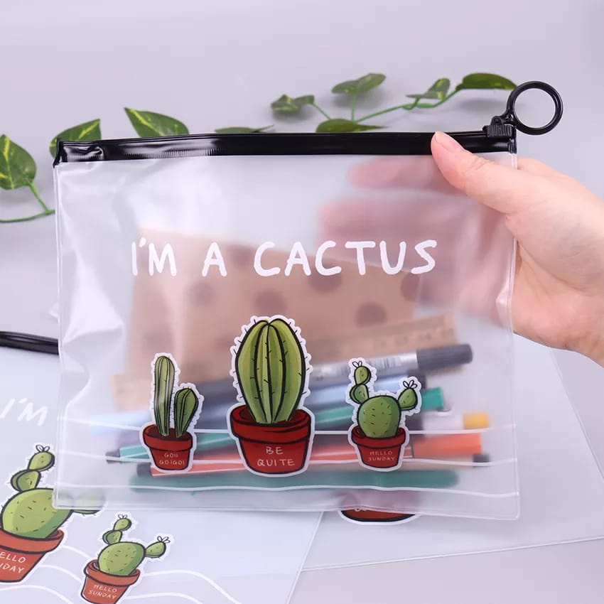 

TEMPAT PENSIL IM A CACTUS PVC Transparant Stationery A5 File Folder ACAK