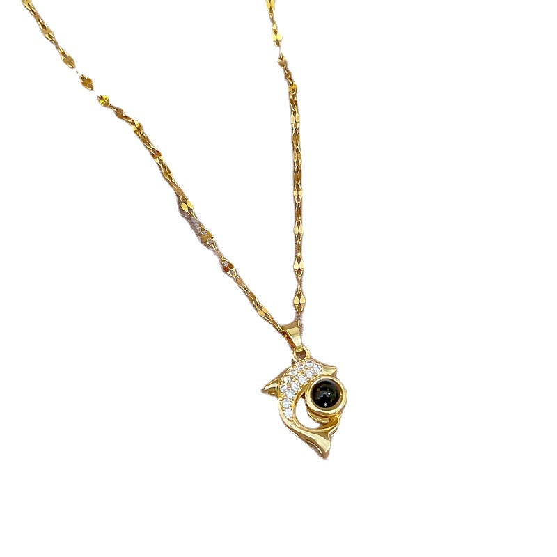 Kalung Rantai Liontin Lumba-Lumba Bahan Titanium Steel Warna Gold Untuk Wanita