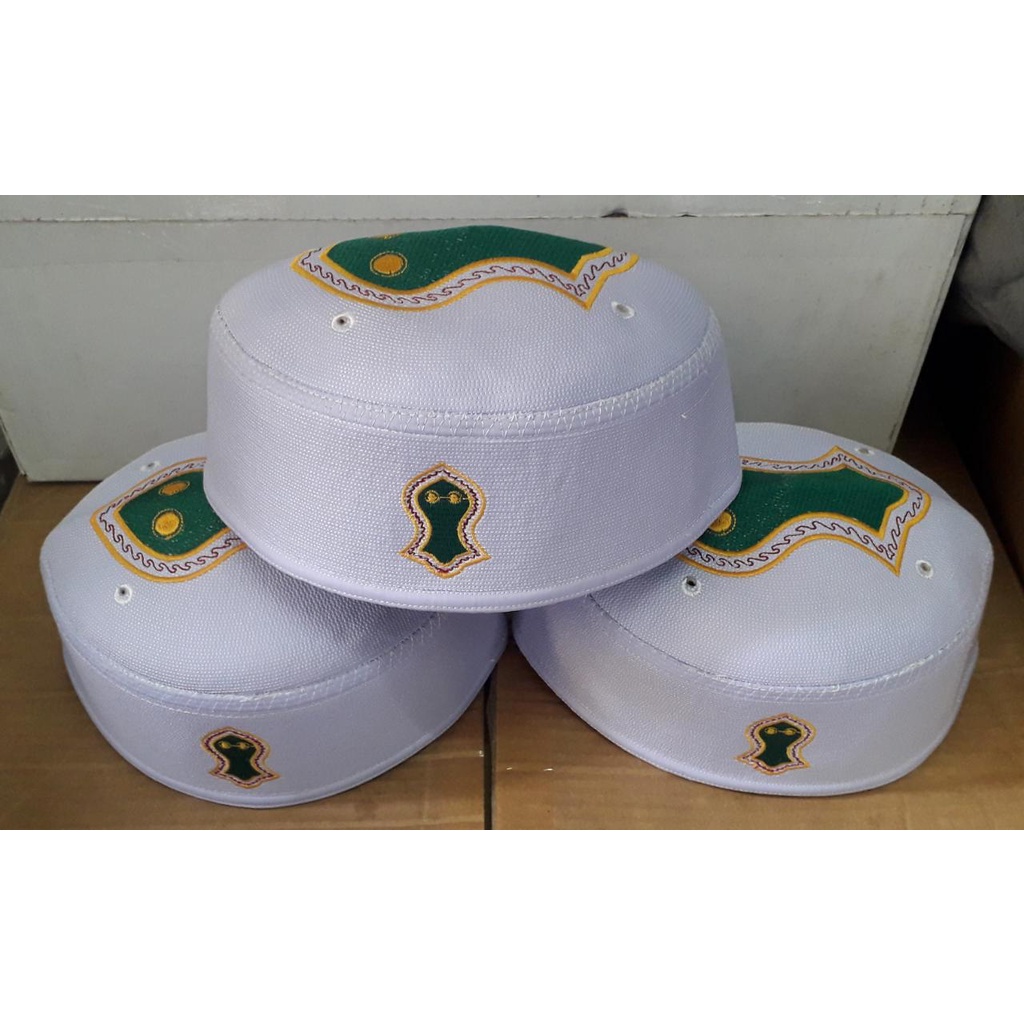 Peci Kopiah Songkok Malaysia super terompah RH02 Putih hijau dewasa Grosir 10 pcs