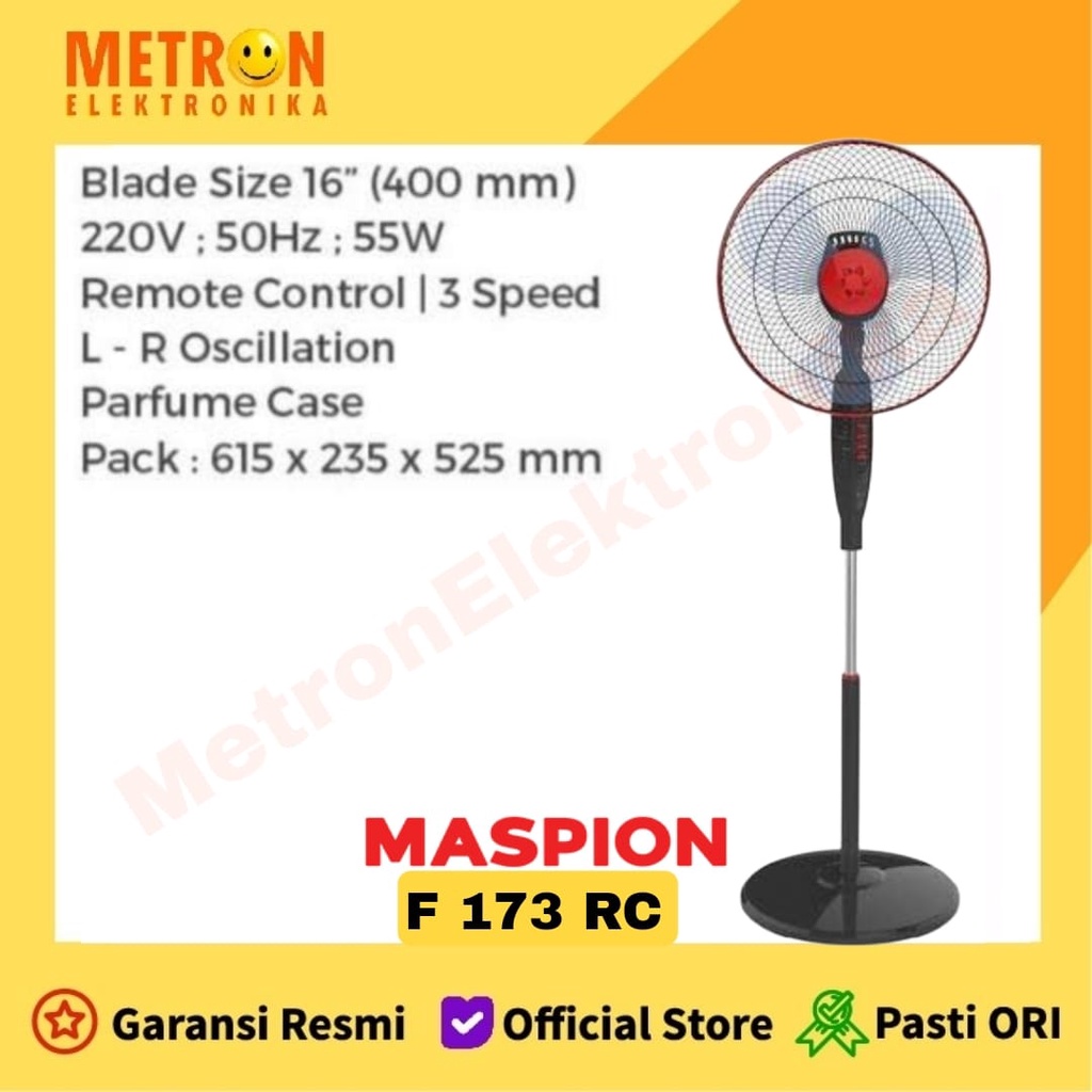 MASPION F 173 RC KIPAS ANGIN BERDIRI / STAND FAN 16 INCH / REMOTE / F173RC