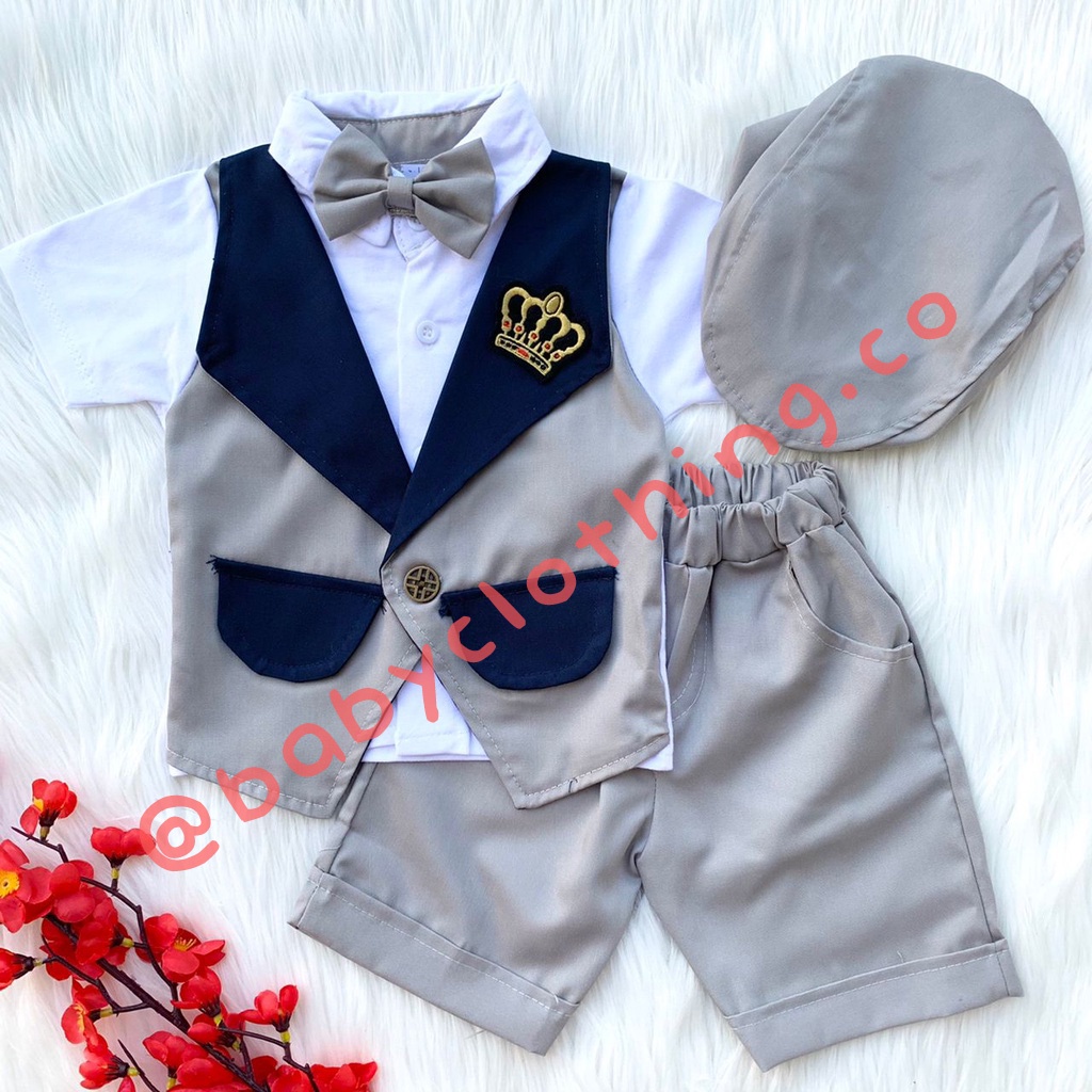 Setelan baju kemeja dan celana utk anak cowok keren pergi pesta kekinian fashion bayi laki murah -gen