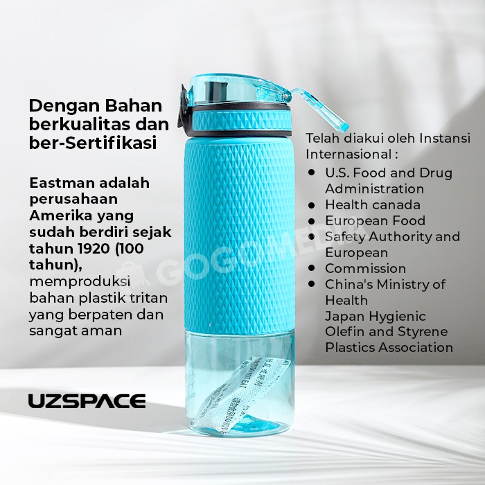 UZSPACE 5057 Botol Air Minum Ion Energy 700ml Tritan Eastman BPA Free 100% ORIGINAL US Asli Aman Anti Tumpah Bersertifikat FDA Tumbler Shaker Olahraga Sepeda Gym Sport