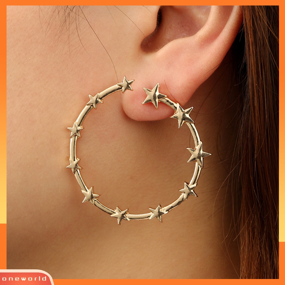 [WONE] Fashion Wanita Terbuka Bintang Besar Lingkaran Liontin Anting Hoop Pesta Liburan Perhiasan