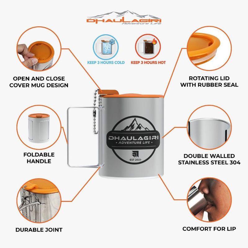 Mug Carabiner + Tutup 220 ML Mug stainless steel Camping Outdoor Gelas