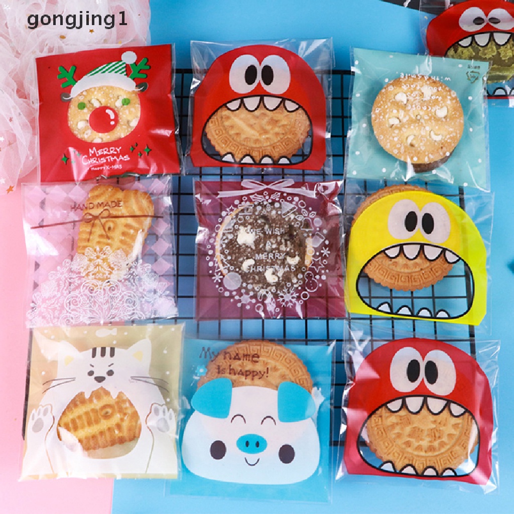 Ggg 100pcs /pack Kartun Cookie Permen Perekat Diri Tas Biskuit Snack Baking Bags ID