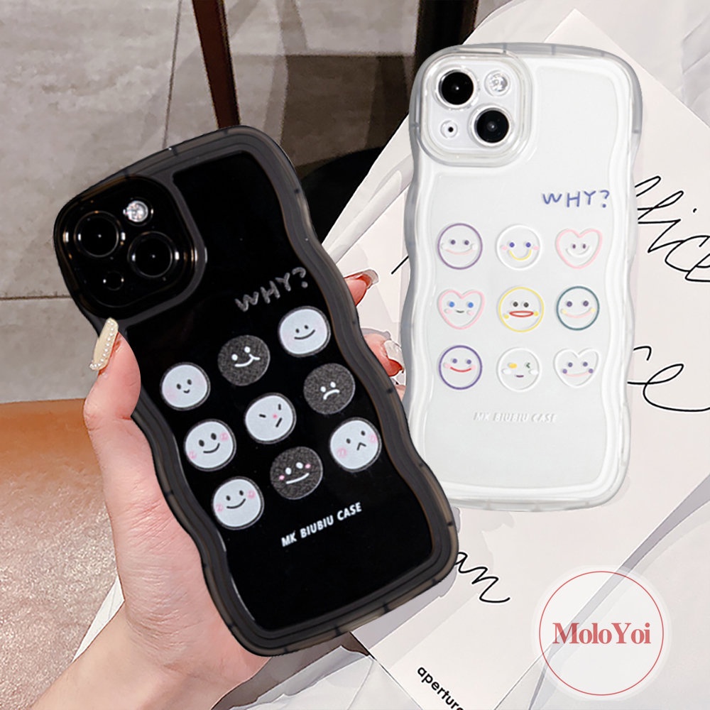 IPHONE Case Ekspresi Lucu Kartun Kompatibel Untuk Iphone11 12 14 13 Pro Max XR 6 6s 8 7 Plus 14Plus X XS Max SE 2020couple Cute Smiley Wavy Edge Transparan Lembut TPU Cover