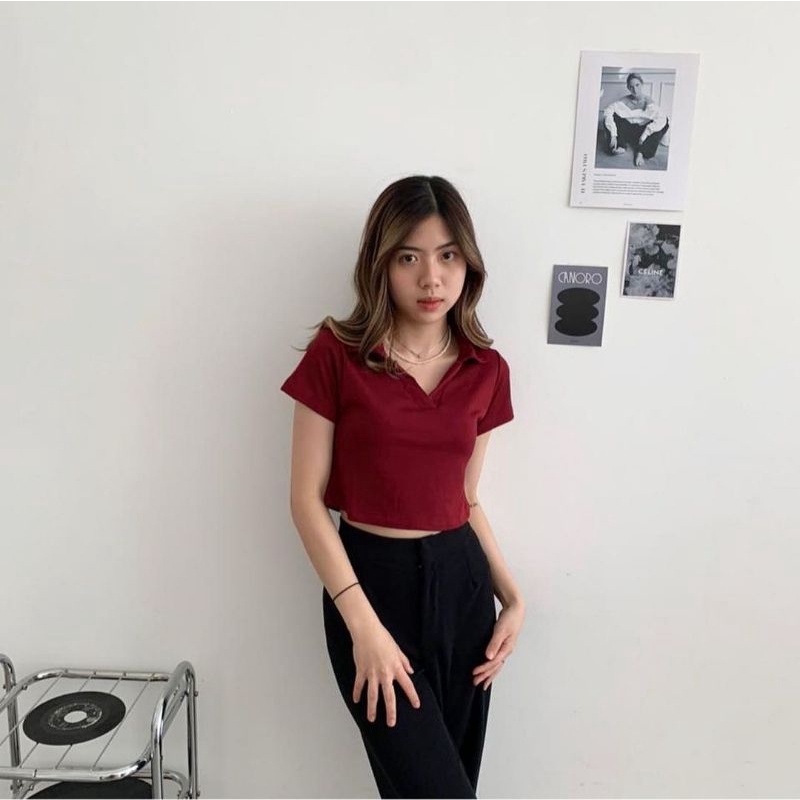 Baju crop polo wanita