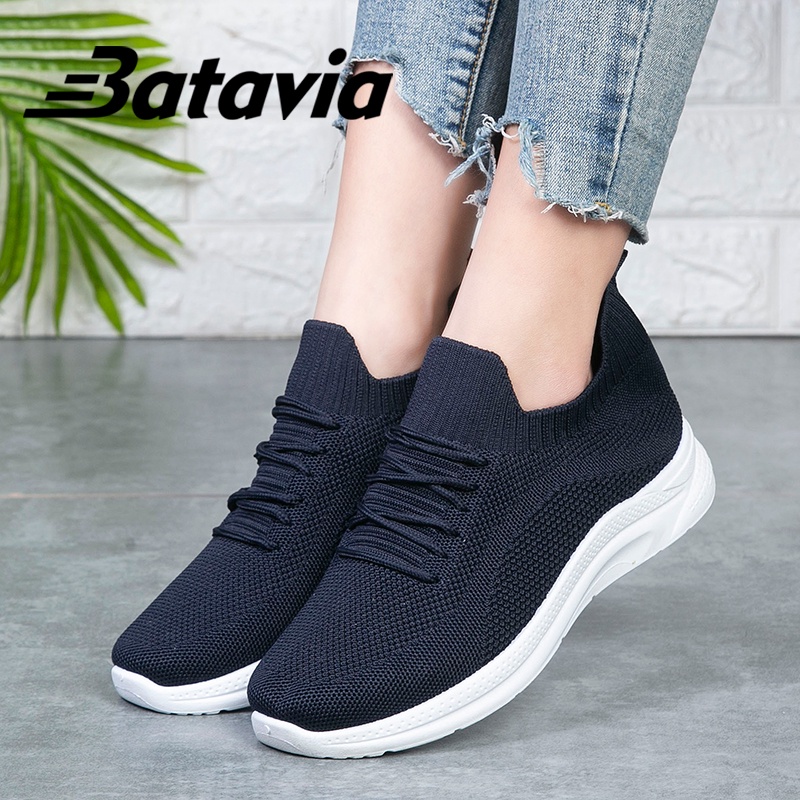 Batavia 2023 Sepatu Sepatu Murah Baru Wanita Rajutan Wanita Mengenakan Sepatu Sekolah Sepatu  Perempuan Hitam Sepatu Jogging P4