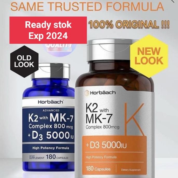 Horbaach Vitamin D3 5000 iu K2 With MK-7 180 capsul