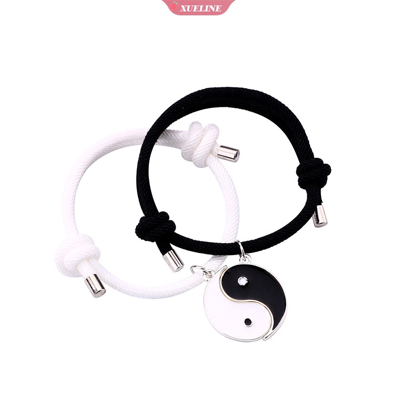 2pcs/set Gelang Pasangan Yin Yang Tai Chi Cina Set Pria Wanita Jarak Hitam Dan Putih Hati Magnet Attract Perhiasan Hadiah [ZXL]