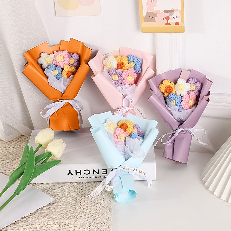 Creative Crochet Flowers Bouquet Mini Rajut Puff Flower Lucu DIY Buket Bunga Untuk Pacar Hari Perempuan Untuk Ibu Hari Ibu Hari Wisuda