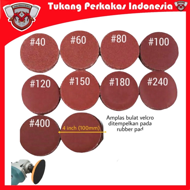 Amplas Bulat velcro 4 inch Kertas Amplas Amplas Tempel Grit 60 80 120 150 180 240