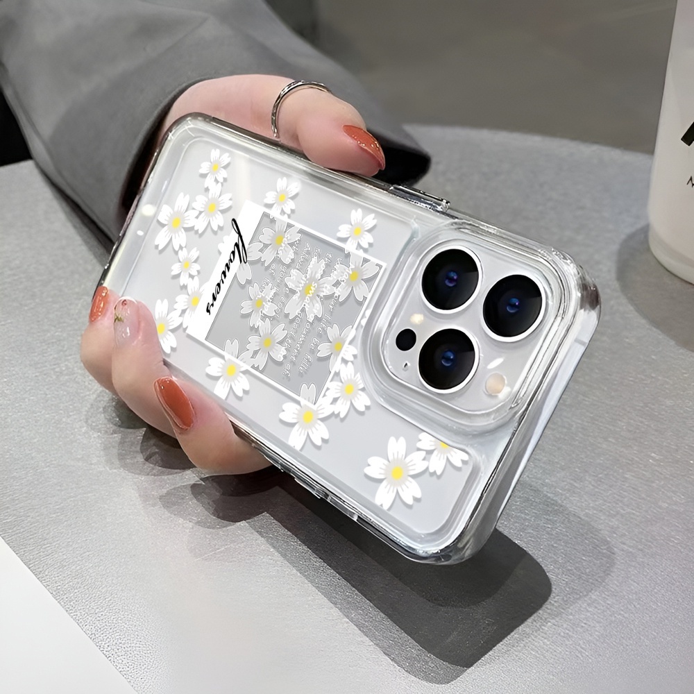 IPHONE Putih Bunga Transparan Ponsel Case Transparan Kompatibel Untuk Iphone14 13 12 11 Pro XS Max X XR 7 8 Plus Lembut Shockproof Casing TPU Cover