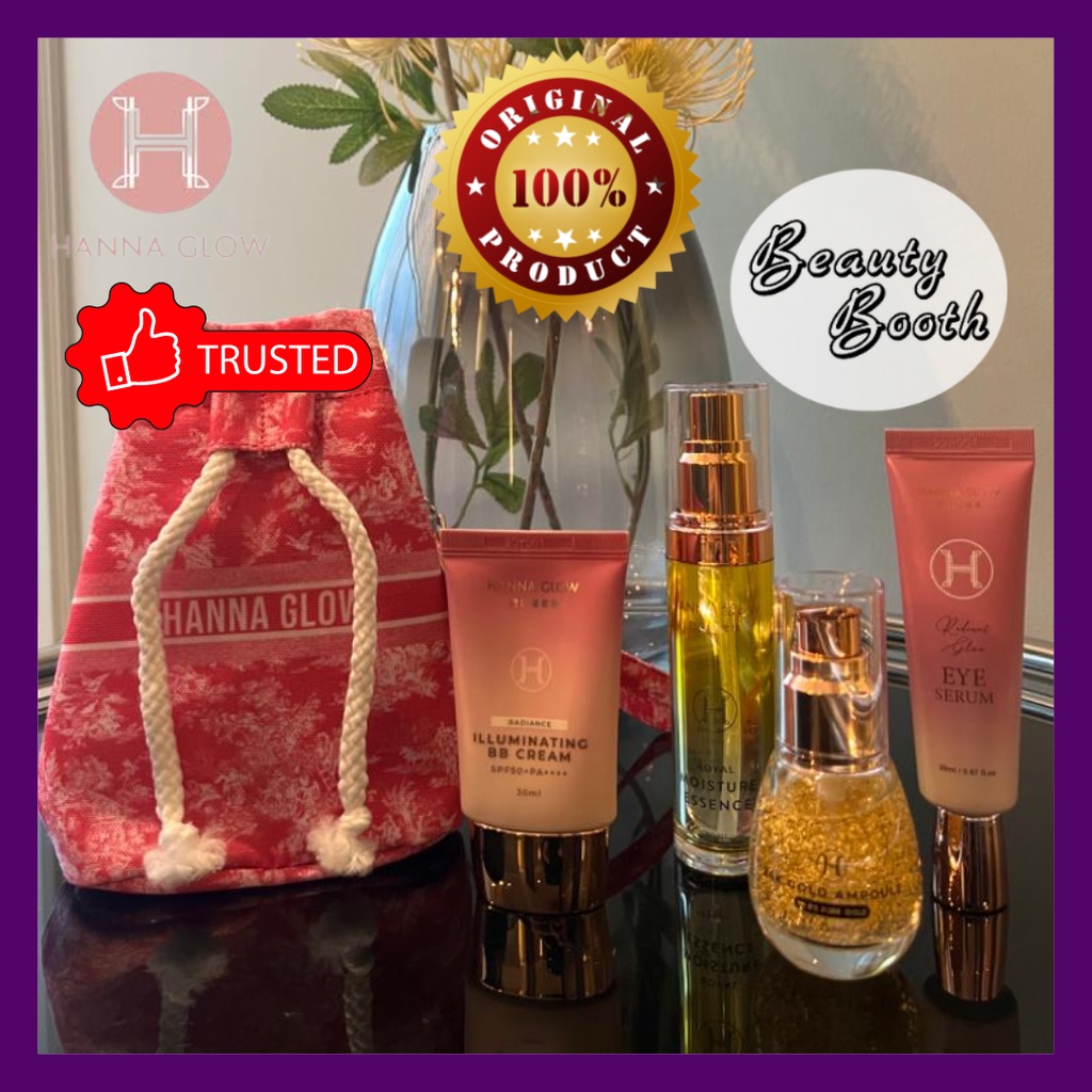 HANNAGLOW HANNA GLOW Travel Pouch NEW Isi 4pcs (Royal Moisture 30ml 24k Gold Ampoule 25ml BB Cream 30ml Eye serum)