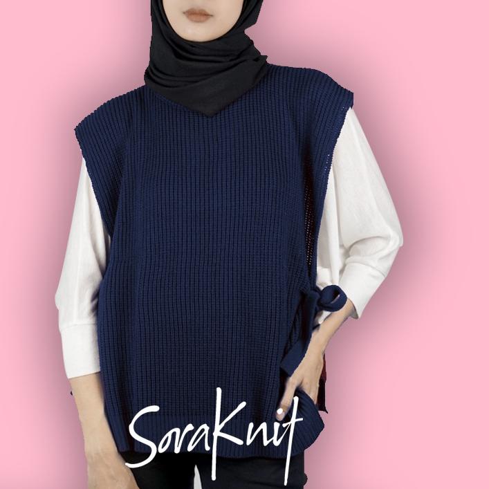 HARGA GROSIR >> Outer Rompi Rajut Wanita Jumbo Panjang Tanpa Lengan Vest Knit Oversize Premium