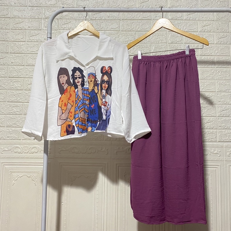 MINIGU SET ROK CRINKLE PRINTING // ONE SET ROK CRINKLE SABLON // SETELAN ROK SABLON // SETCEL TERBARU