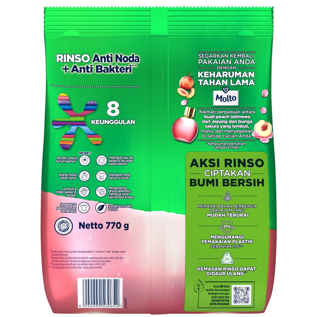 RINSO DETERGEN BUBUK JAPANESE PEACH + MOLTO 770GR -NJ